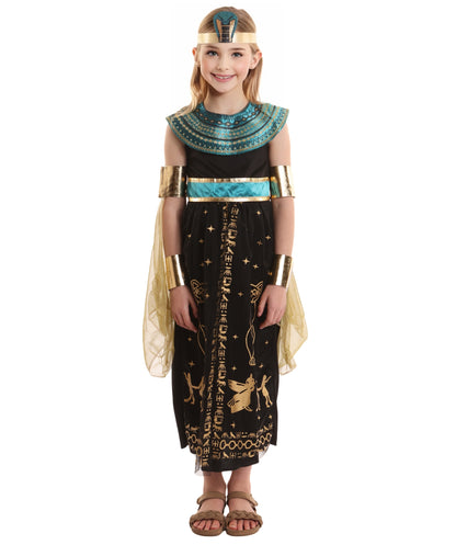 HPO Girl's Royal Black Cleopatra Costume | Suitable for Halloween | Flame-retardant Synthetic Fabric