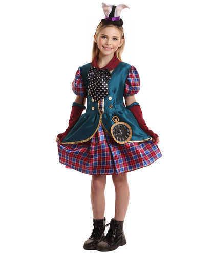 HPO Girls Fantasy Tea Party Mad Hatter Costume| Suitable for Halloween | Flame-retardant Synthetic Fabric