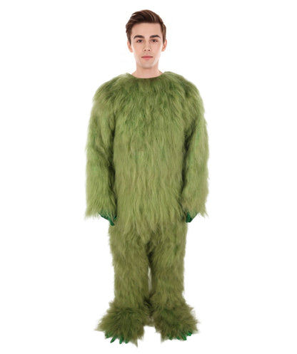 HPO Adult Unisex Olive Green Monster Soft Furry Full Costume, Bundel Set with Mask | Cosplay Mask | Flame-retardant Synthetic Fabric