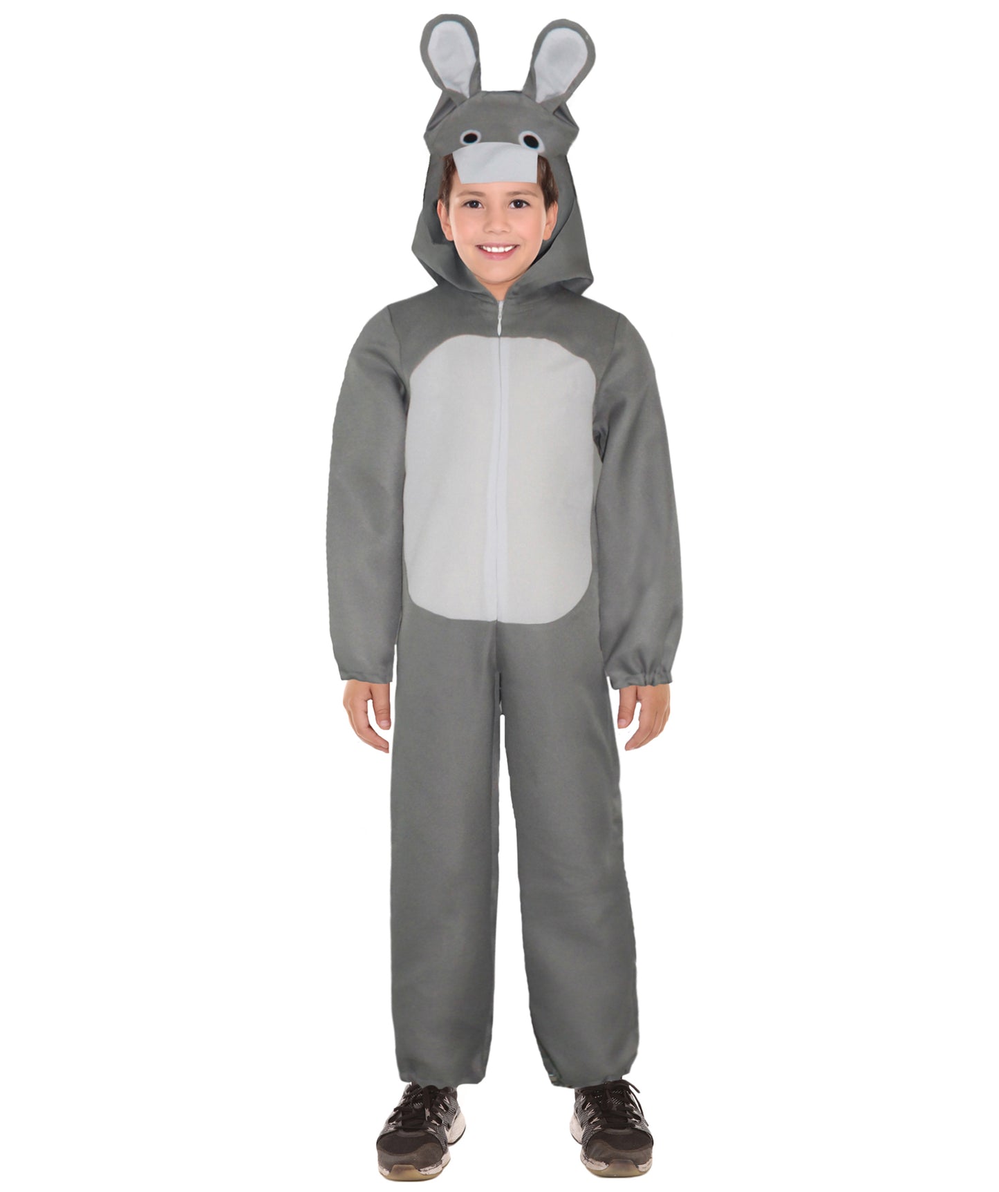 HPO Teen Gray Animal-Inspired Costume | Cozy Hooded Jumpsuit with Ears & Tail | Soft Material for Halloween, Cosplay & School Plays