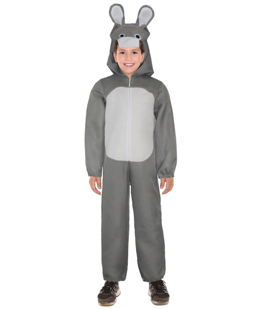 HPO Teen Gray Animal-Inspired Costume | Cozy Hooded Jumpsuit with Ears & Tail | Soft Material for Halloween, Cosplay & School Plays