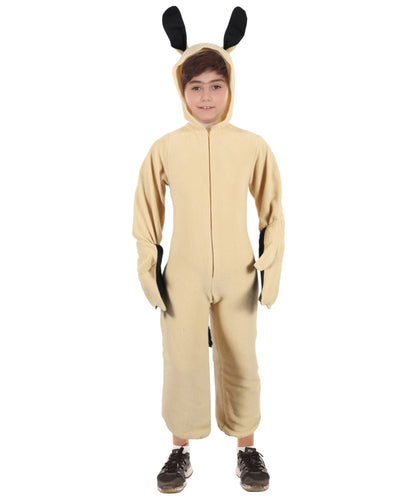 HPO Teen Khaki beige Animal-Inspired Costume | Cozy Hooded Jumpsuit with Ears & Tail | Soft Material for Halloween, Cosplay & School Plays