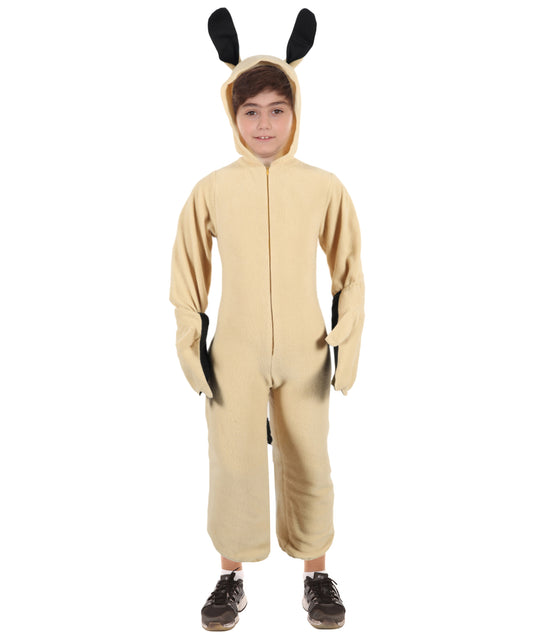 HPO Teen Khaki beige Animal-Inspired Costume | Cozy Hooded Jumpsuit with Ears & Tail | Soft Material for Halloween, Cosplay & School Plays