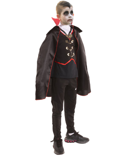 HPO Teen's Vampire Black Costume | Gothic Cape & Vest Outfit | Dark Fantasy Halloween Cosplay Attire for Stage, Party & Roleplay Events