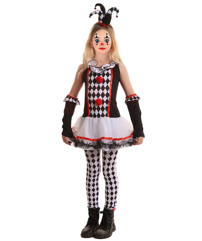 HPO Teen’s Harlequin Honey Costume | Black & White Diamond Dress with Ruffledit Collar | Halloween Cosplay Masquerade & Themed Party