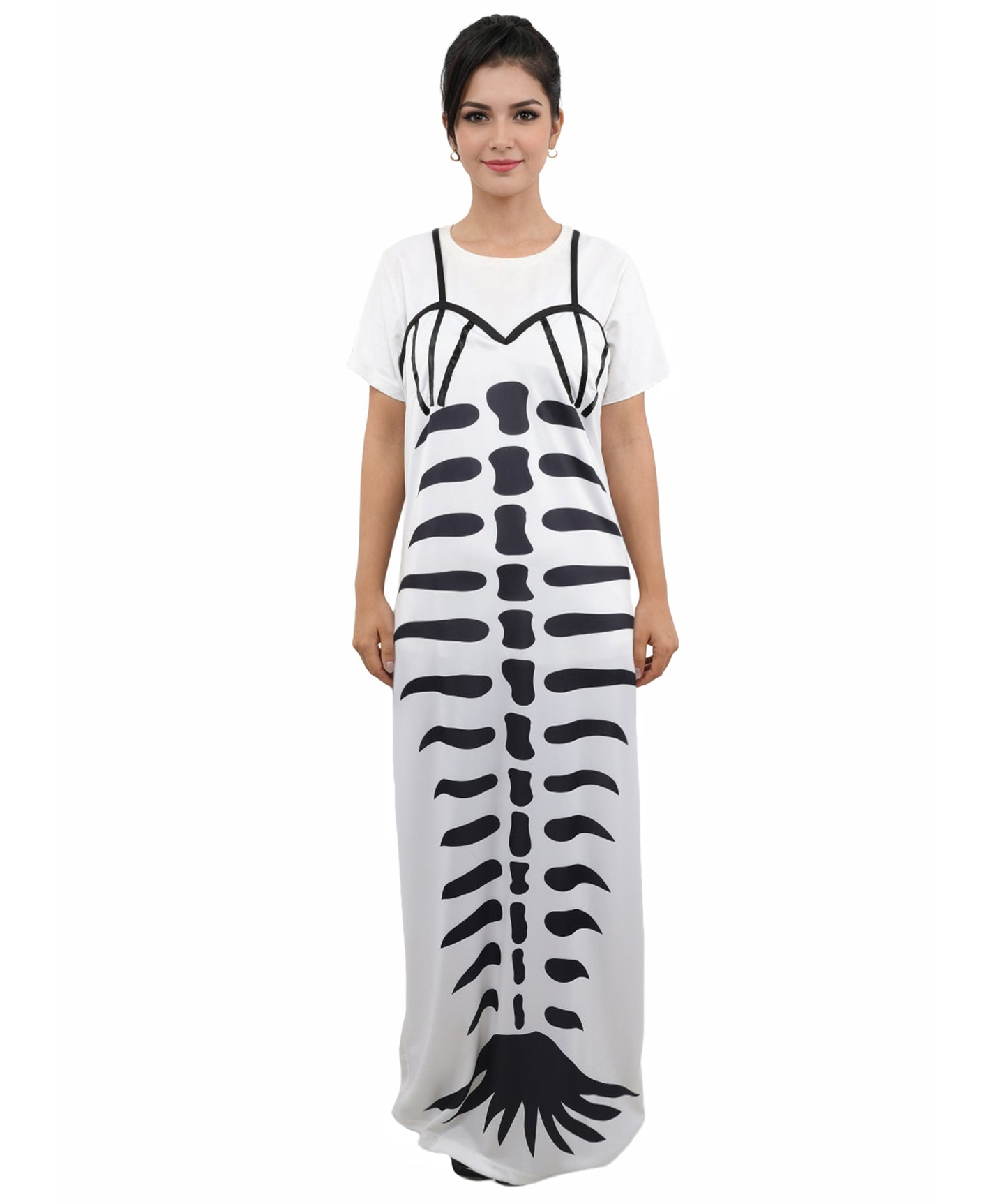 HPO Women's Skeleton Mermaid Black & White Costume – Gothic Ocean Inspired Dress with Skeletal Print & Skirt | Party, Cosplay & Dress-Up
