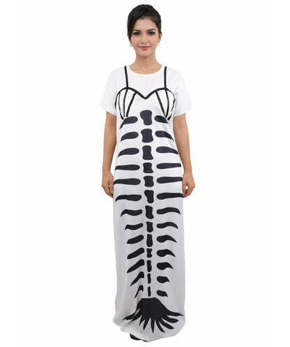 HPO Women's Skeleton Mermaid Black & White Costume – Gothic Ocean Inspired Dress with Skeletal Print & Skirt | Party, Cosplay & Dress-Up