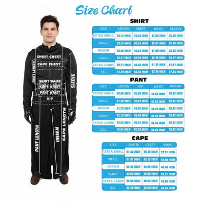 HPO Men's Galactic Space Warrior Black Costume | Flowing Black Jersey and Structured PVC Belt | Ideal for Halloween, Theater, Drag, and Sci-Fi Performance Events