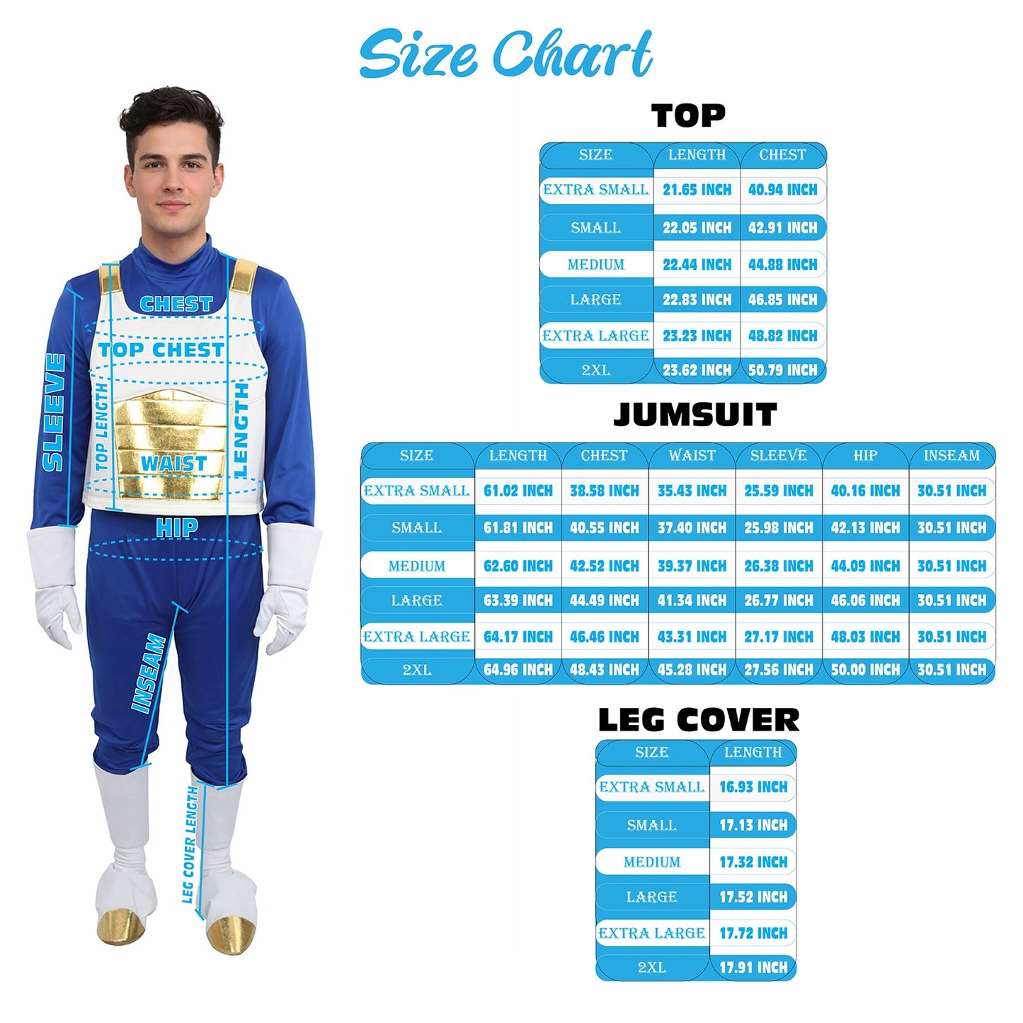 HPO Men's Galactic Anime Fighter Costume | Blue Jersey and Gold PVC Armor Construction with Hand and Leg Gloves | Ideal for Theater, Halloween, Drag, and Anime Convention Events