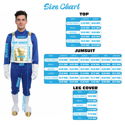 HPO Men's Galactic Anime Fighter Costume | Blue Jersey and Gold PVC Armor Construction with Hand and Leg Gloves | Ideal for Theater, Halloween, Drag, and Anime Convention Events