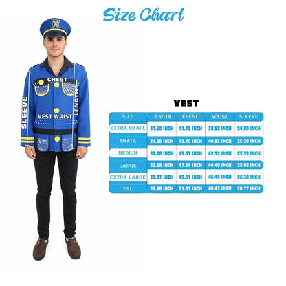 HPO Men's Police Officer Costume Set | Blue Ronior and NW Fabric Construction with Matching Cap | Ideal for Halloween, Theater, Drag, and Themed Performance Events