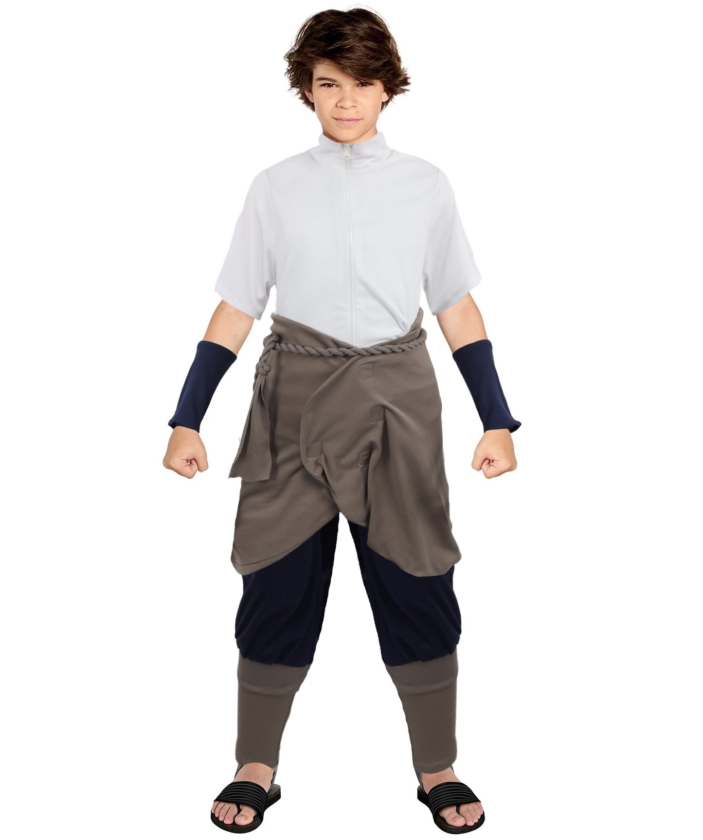 HPO Men's Ninja Warrior Outfit Costume | Soft Jersey Fabric Construction with Layered Tunic Pants and Arm Guards | Ideal for Cosplay, Halloween, Themed Party, and Anime Conventions