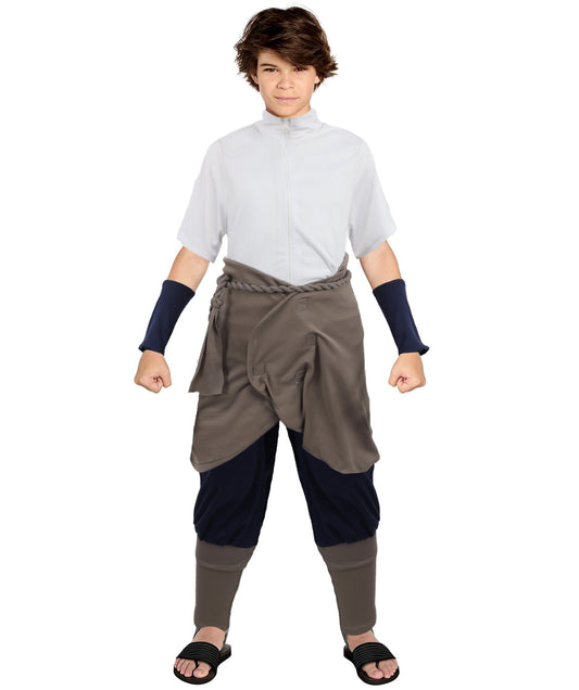 HPO Men's Ninja Warrior Outfit Costume | Soft Jersey Fabric Construction with Layered Tunic Pants and Arm Guards | Ideal for Cosplay, Halloween, Themed Party, and Anime Conventions