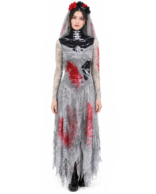 HPO Adult Women’s Corpse Bride Costume | Tattered Wedding Dress, Veil & Gothic Accessories | Haunted Bridal Look for Halloween Themed Events
