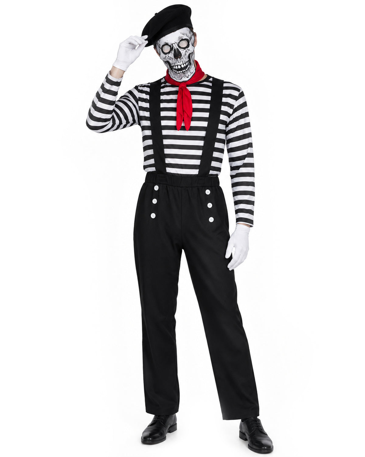 HPO Adult Men’s Classic Black and White Mime Costume – for Halloween and Themed Parties