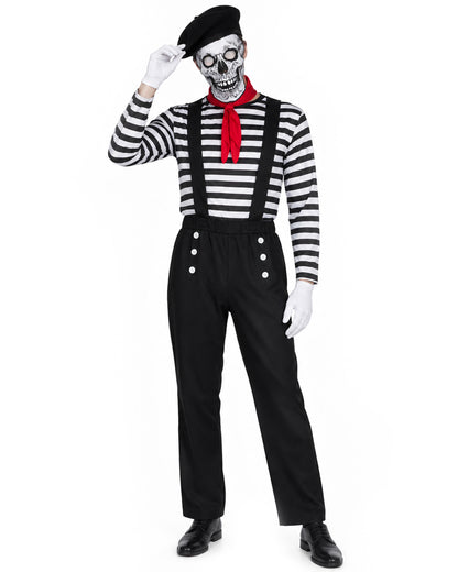 HPO Adult Men’s Classic Black and White Mime Costume – for Halloween and Themed Parties