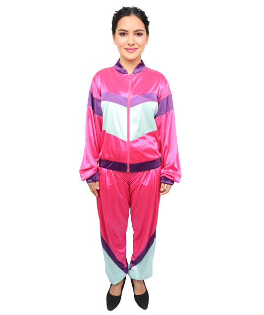 HPO Adult Women's 80’s Shell Suit Costume | Retro Jersey Fabric Dress | Colorful Vintage Outfit for Halloween, Cosplay, Parties, Festivals & Stage