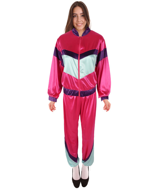 HPO Adult Women's 80’s Shell Suit Costume | Retro Jersey Fabric Dress | Colorful Vintage Outfit for Halloween, Cosplay, Parties, Festivals & Stage