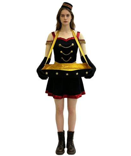 HPO Adult Women’s Vintage Cigarette Girl Costume – Satin Dress for Halloween, Theater, and 1920s Themed Events