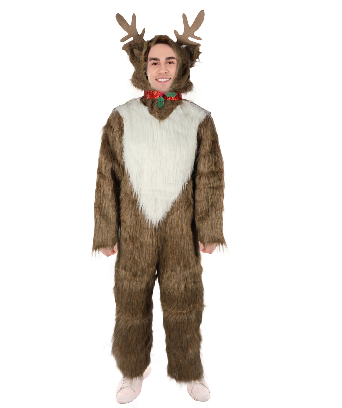 HPO Adult Unisex Multiple Plush Reindeer Costume with Antler Headband & Tail | Holiday Party Christmas Cosplay Outfit | Soft, Comfortable, Lightweight