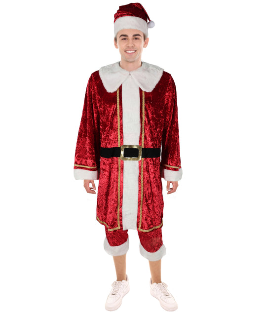 HPO Adult Men’s Classic Santa Claus Costume | Red Velvet Suit with White Fur Dress | For Christmas Parties, Parades & Holiday Events