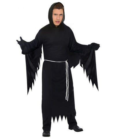 Grim Reaper Black Costume | Hooded Robe with Skeleton Detailing and Scythe Prop | Grim Reaper Outfit for Halloween Haunted Parties Cosplay & Spooky-Themed Events
