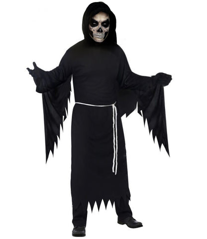 Grim Reaper Black Costume | Hooded Robe with Skeleton Detailing and Scythe Prop | Grim Reaper Outfit for Halloween Haunted Parties Cosplay & Spooky-Themed Events