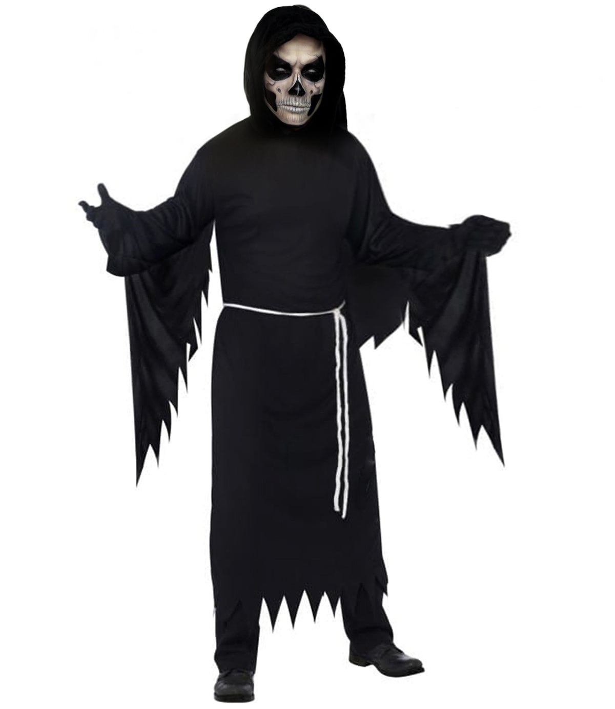 HPO Men's Bald Cap & Grim Reaper Costume Bundle Set with Robe and Belt -Addams Uncle Costume Includes Bald Cap Black Robe and Matching Belt for Halloween Cosplay Horror Events & Parties