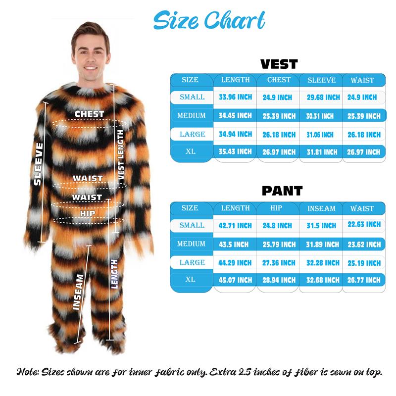HPO Adult Unisex Fur Tiger Costume, Mask & Bundle Set | Realistic Fur Suit with Headpiece | Ideal for Halloween and Jungle Cosplay