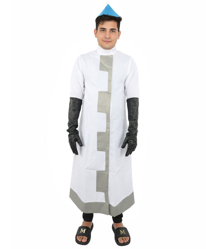 HPO Men’s Cartoon Chef Lab Coat Costume | Long White Coat Outfit | Cosplay, Halloween, Stage & Themed Party Costume