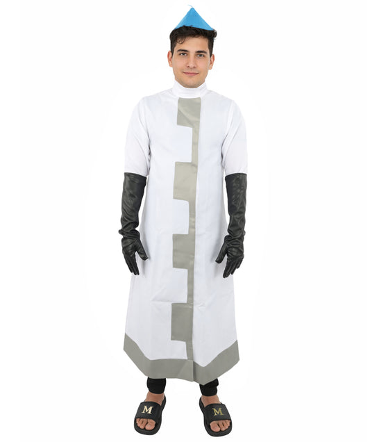 HPO Men’s Cartoon Chef Lab Coat Costume | Long White Coat Outfit | Cosplay, Halloween, Stage & Themed Party Costume