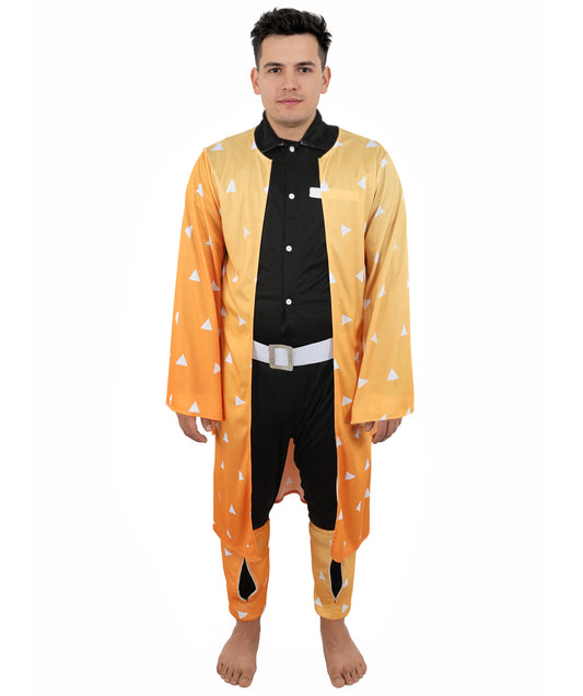 HPO Men’s Anime Checkerboard Cosplay Costume | Long Haori Jacket & Pants Outfit | Halloween, Conventions, Stage & Roleplay Outfit