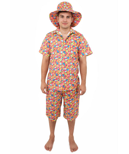 Retro 80s 90s Shell Suit Costume | Men’s Multicolor Hip-Hop Tracksuit with T-Shirt & Shorts | Carnival, Disco, Sportswear Outfit for Parties & Stage