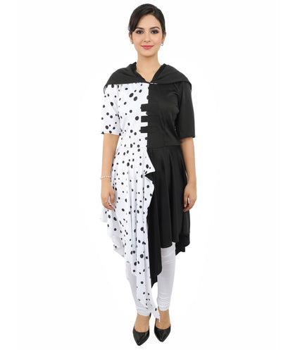 Black & White Costume Dress with Matching Gloves | Retro Party Outfit for Halloween, Cosplay, Carnival, Stage & Themed Events