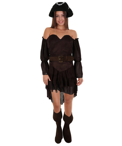 HPO Adult Woman's Brown Elegant Princess Warrior Costume | Medieval Fantasy Outfit with Accessories | Ideal for Halloween