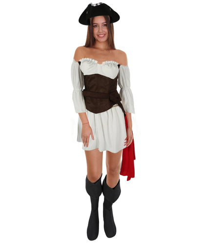 HPO Adult Women's Brown and White Inflatable Pirate Costume | Fun Halloween & Party Outfit | Medieval Fantasy Outfit with Accessories