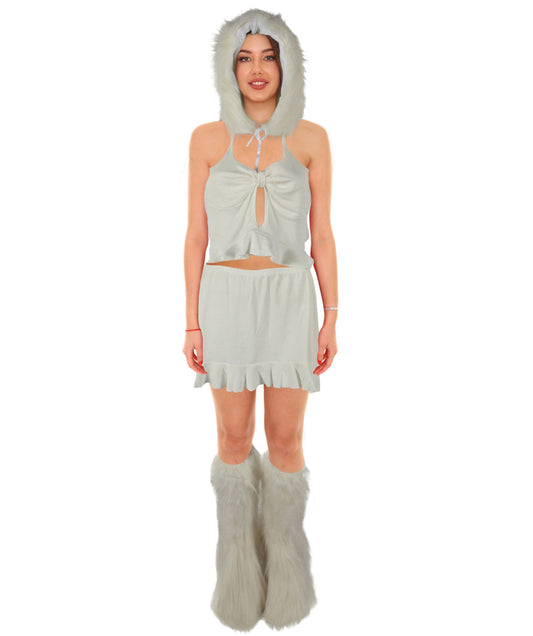 HPO Adult Women’s White Fantasy Inflatable Costume with Hood | Halloween & Themed Party Outfit