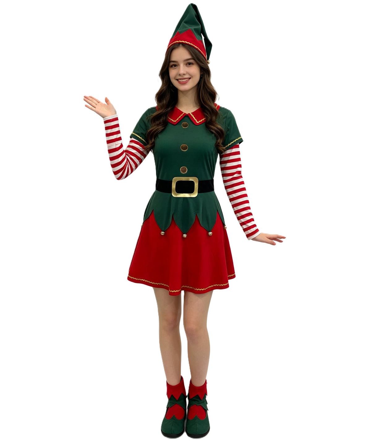 HPO Adult & Teen Women’s Inflatable Elf Costume | Red & Green Christmas Outfit | Holiday Party, Cosplay & Themed Event Costume