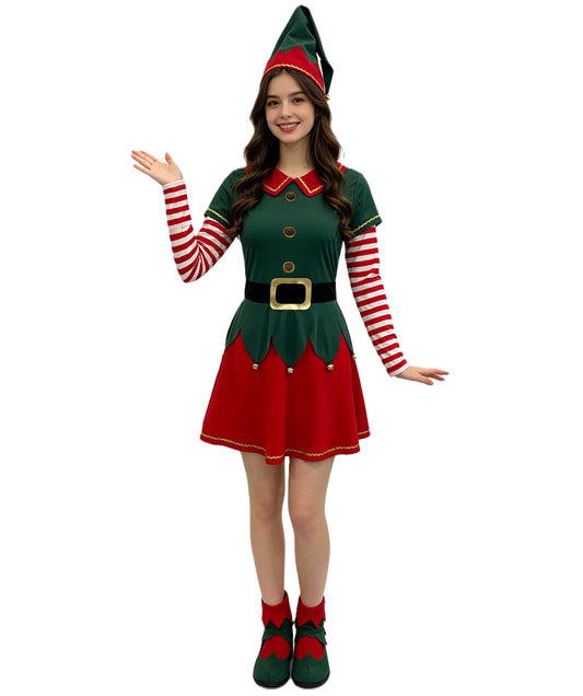 HPO Adult & Teen Women’s Inflatable Elf Costume | Red & Green Christmas Outfit | Holiday Party, Cosplay & Themed Event Costume