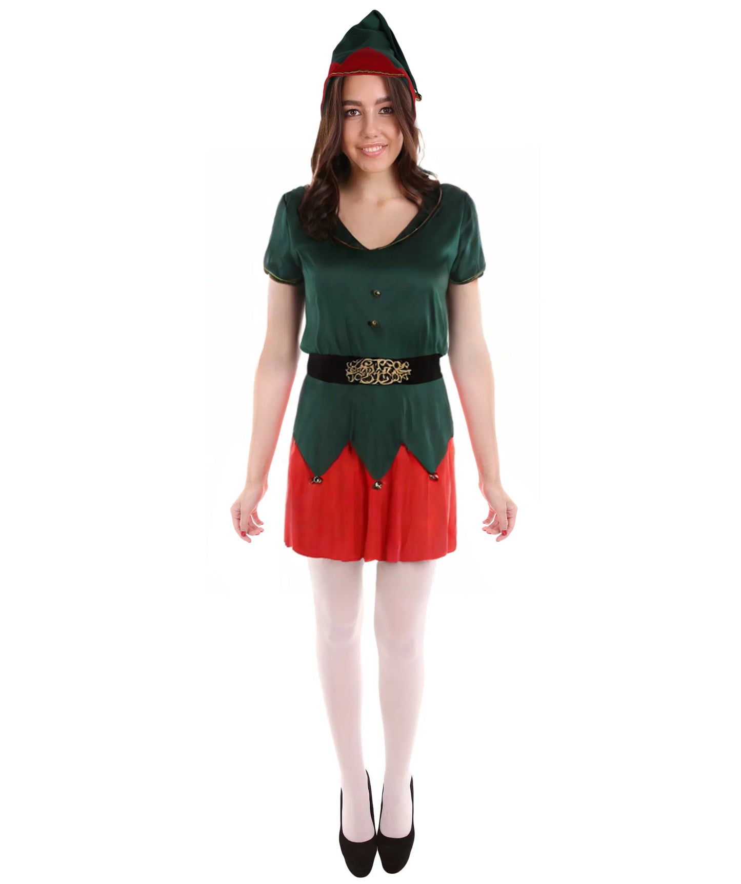HPO Adult Women’s Elf Costume | Red & Green Christmas Outfit | Holiday Party, Cosplay & Themed Event Costume