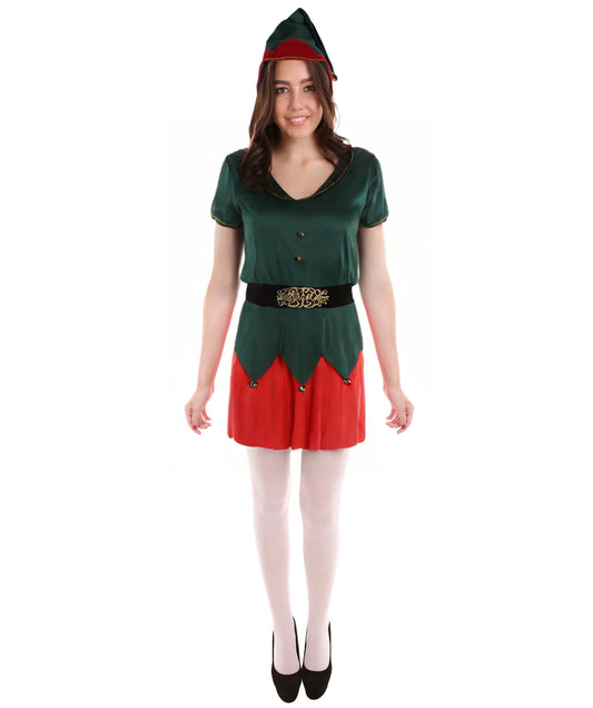 HPO Adult Women’s Elf Costume | Red & Green Christmas Outfit | Holiday Party, Cosplay & Themed Event Costume