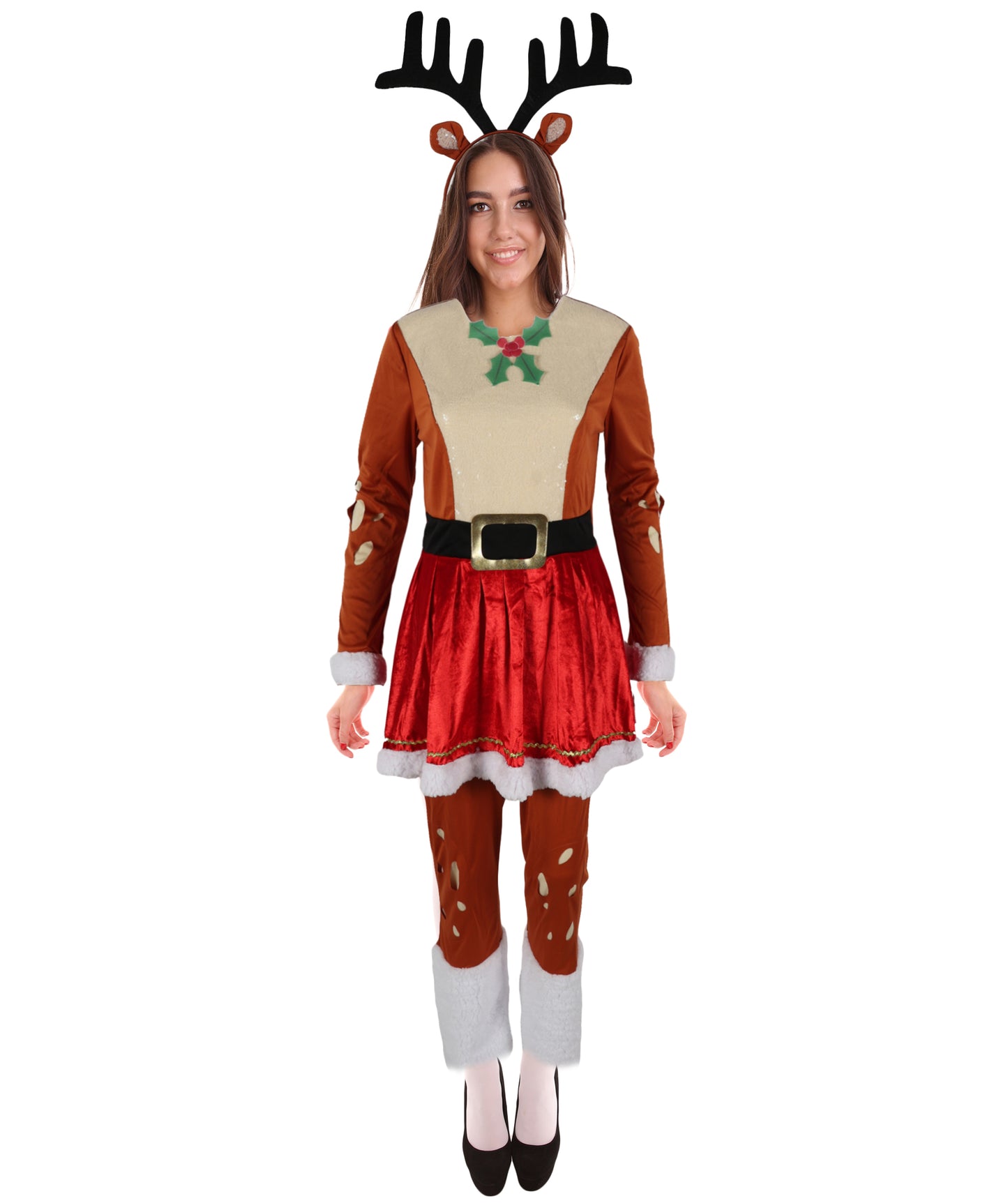 HPO Adult & Teen Women's Inflatable Reindeer Costume | Fun Holiday Outfit with Antlers – Christmas Party