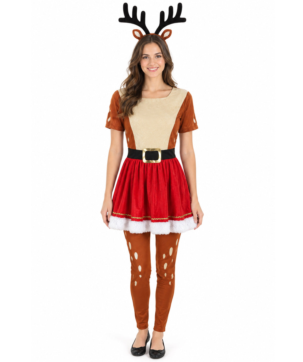 HPO Adult Women's Reindeer Costume | Fun Holiday Outfit with Antlers – Christmas Party