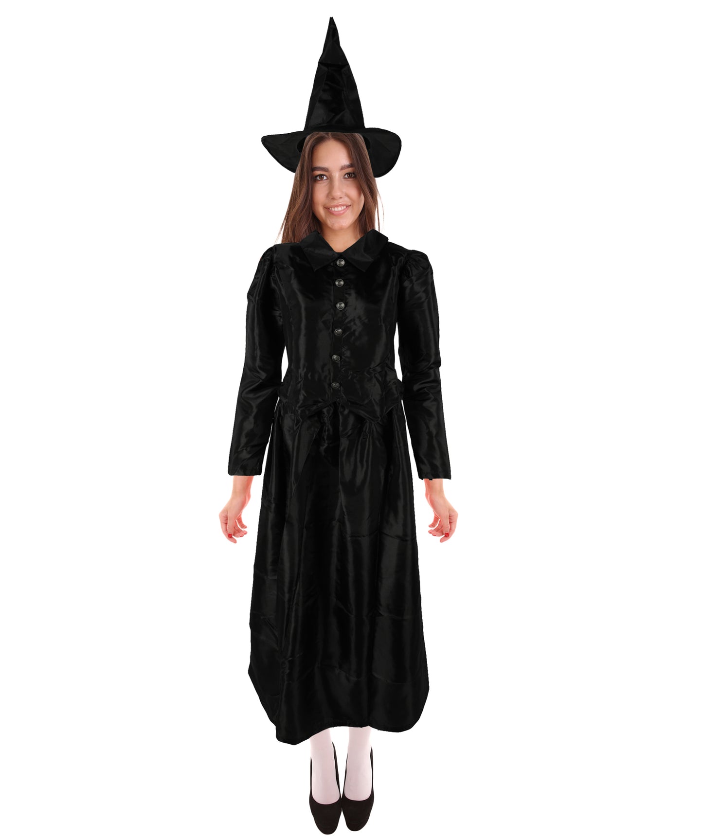HPO Women’s Scary Black Witch Costume | Long  Dress with Pointed Hat | Ideal for Cosplay, Halloween, Stage, Roleplay & Themed Party Outfit
