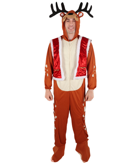 HPO Adult Man's  Reindeer Rider Brown and Red Costume | Holiday Cosplay & Party Fun Outfit