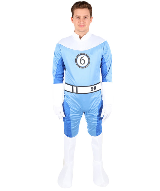 HPO Men’s Ultimate Sci-Fi Team Blue and White Costume | 3-in-1 Jersey Dress with Hand Gloves | Futuristic Cosplay Outfit