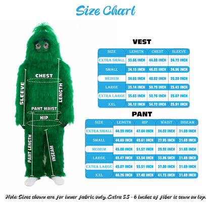 HPO Unisex Green Animal Fur Monster Costume Bundle – 75 Inch Full Outfit with Head Mask & Body Suit | Plush Mascot Style Costume for Halloween and Cosplay