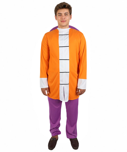 HPO Men's Martial Arts Master Costume | Anime Roshi Cosplay Orange Top Purple Pants Outwear Set | Comic Con Halloween Stage Performance Wardrobe Piece