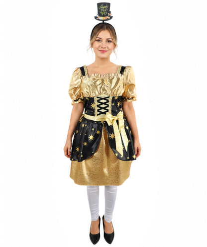 HPO Women’s Golden Warrior Dress Costume with Headband | Elegant Historical Style Outfit | Ideal for Parties and Events