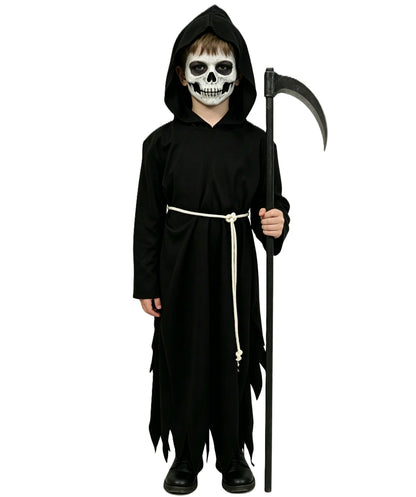 HPO Teen Grim Reaper Costume | Black Jersey Hooded Robe With Rope Belt Tie Construction | Halloween Cosplay Theater Drag Performance Costume Events